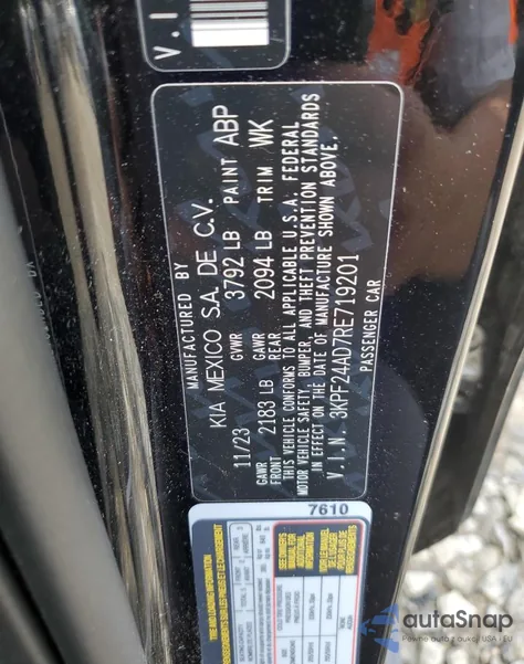 2024 Kia Forte Lx из США, поврежденный, VIN 3KPF24AD7RE719201